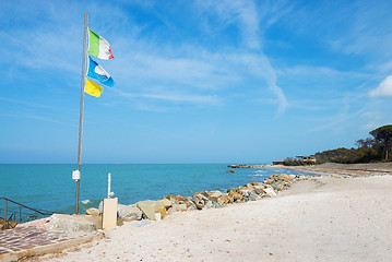 Image showing Beautiful azure sea and the rocky beach