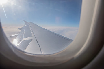 Image showing Mountain view from an airplane window.