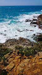 Image showing Beautiful azure sea and the rocky beach