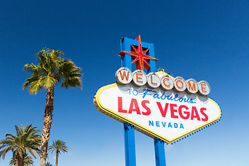 Image showing welcome to fabulous las vegas sign and palm trees