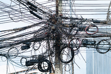 Image showing Cables at a concrete pylon in Thailand