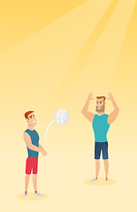 Image showing Two caucasian men playing beach volleyball.