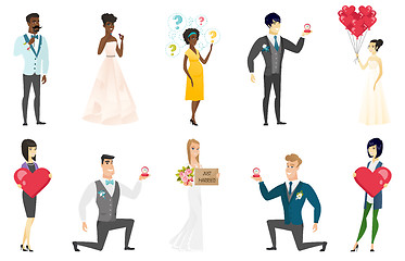 Image showing Bride and groom vector illustrations set.