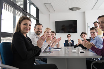 Image showing Group of young people meeting in startup office