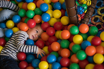 Image showing boy having fun in hundreds of colorful plastic balls