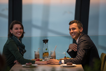 Image showing Couple on a romantic dinner at the restaurant