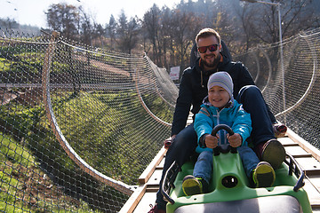 Image showing father and son enjoys driving on alpine coaster