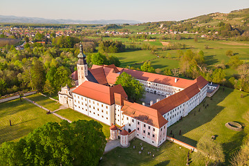 Image showing Aerial view of Cistercian monastery Kostanjevica na Krki, homely appointed as Castle Kostanjevica, Slovenia, Europe