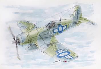 Image showing Drawing of a fighter Vought F4U-1A Corsair (Royal Navy markings,