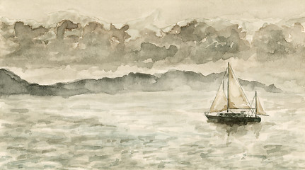 Image showing Seascape with sailboat