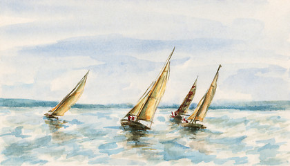 Image showing The race of sailboats