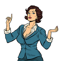 Image showing businesswoman presentation gesture isolate on white background
