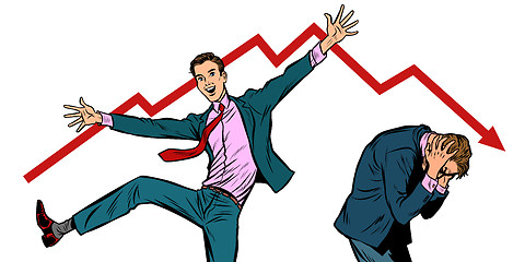Image showing two businessmen. different emotions bankruptcy stock market crash