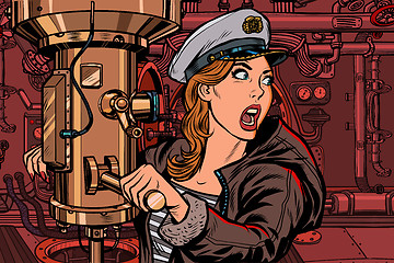 Image showing submarine a woman captain, battle alert