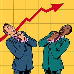 Image showing joyful Africa and Caucasian businessman growth chart