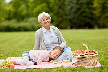 Image showing grandmother and granddaughter at picnic in park