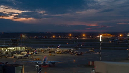 Image showing Busy Terminal D in Sheremetyevo Airport at night Moscow, Russia