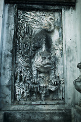 Image showing Tiger bas-relief on Temple of Literature in Hanoi, Vietnam