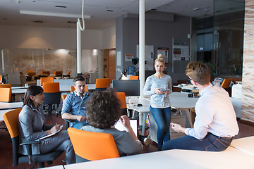 Image showing Young Business Team At A Meeting at modern office building