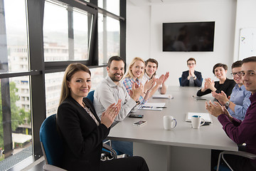 Image showing Group of young people meeting in startup office