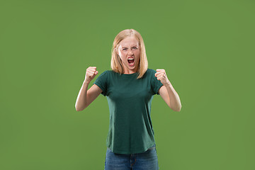 Image showing A portrait of surprised screaming woman