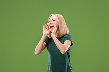 Image showing A portrait of surprised screaming woman