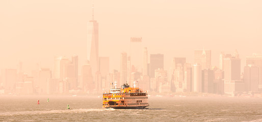 Image showing Staten Island Ferry and Lower Manhattan Skyline, New York, USA.