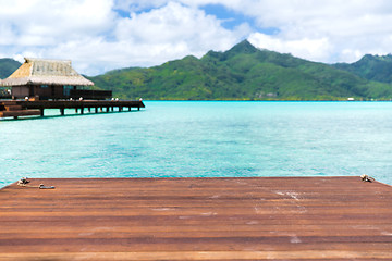 Image showing wooden pier and bongalow in french polynesia