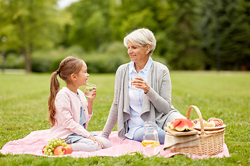 Image showing grandmother and granddaughter at picnic in park