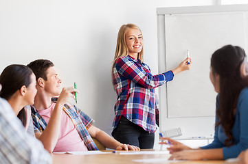 Image showing group of high school students with flip chart