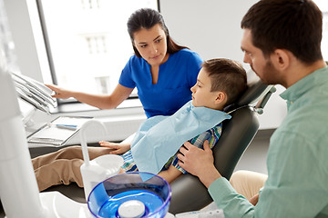 Image showing female dentist with kid patient at dental clinic