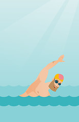 Image showing Young caucasian sportsman swimming.