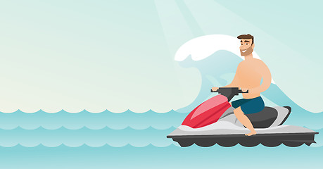 Image showing Caucasian man riding on a water scooter in the sea