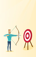 Image showing Bowman aiming with a bow and arrow at the target.