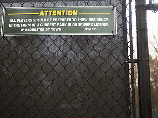 Image showing sign public tennis court  i.d. identification for residents Bedf