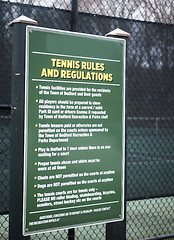 Image showing tennis rules regulation sign public town tennis courts Bedford, 