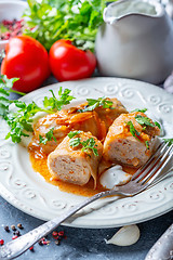 Image showing Cabbage rolls stuffed with ground beef and rice.