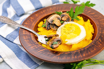 Image showing Traditional Italian polenta with mushrooms.