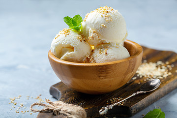 Image showing Artisanal tahini ice cream with sesame seeds.