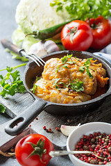 Image showing Traditional stuffed cabbage with minced meat.