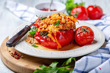 Image showing Peppers with minced meat and tomatoes.