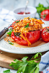 Image showing Plate of stuffed peppers.