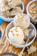 Image showing Artisanal ice cream with halva and sunflower seeds.