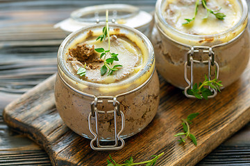 Image showing Beef liver pate with fresh thyme.