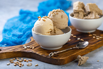 Image showing Artisanal ice cream with sunflower oil and halva.