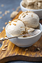 Image showing Homemade ice cream with sunflower oil and halva.