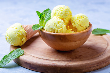 Image showing Homemade golden colored turmeric ice cream.