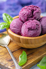 Image showing Bowl of homemade blueberry ice cream.