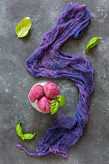 Image showing Homemade blueberry ice cream with basil.