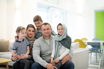 Image showing portrait of young happy modern muslim family